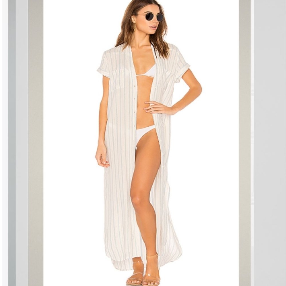 Onia Kim Button Down Stripe Maxi Cover Up Dress XS